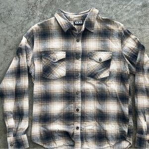 Vans Men's Casual Plaid Shirt - Black and Gray
